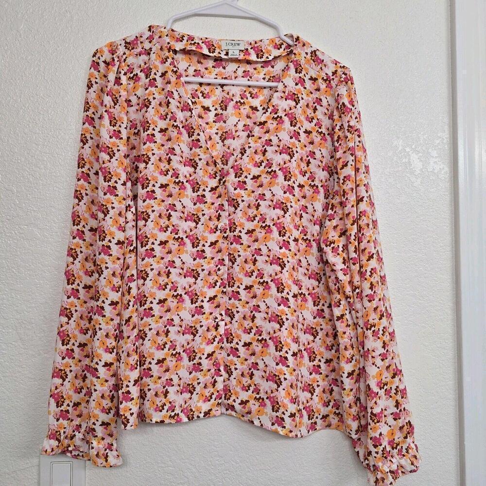 J. Crew Women's Yellow and Orange Floral Lightweight Blouse Size Large